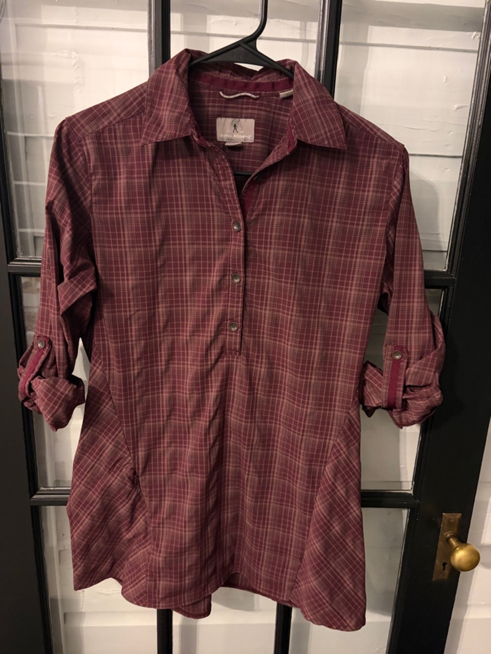 Royal Robbins Burgundy Plaid Button-Up Shirt